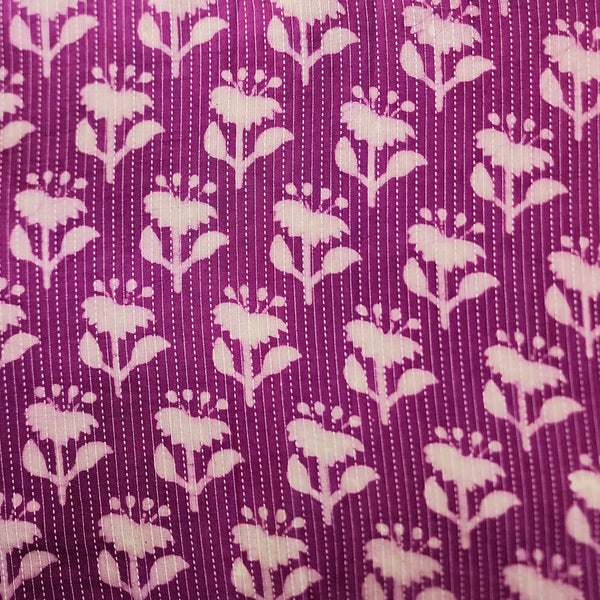 Pure Cotton Kaatha Dabu Purple With Cream Flower Motif Hand Block Print Fabric