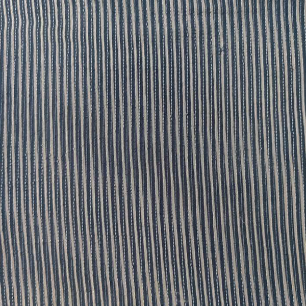 Pre-cut 1.5 meter Pure Cotton Kaatha Grey With Cream Stripes Hand Block Print Fabric