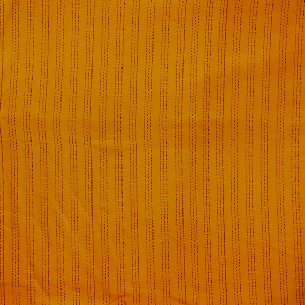 (Pre-Cut 1.90 Meter)Pure Cotton Kaatha Orange With Red Stripes Hand Woven Fabric