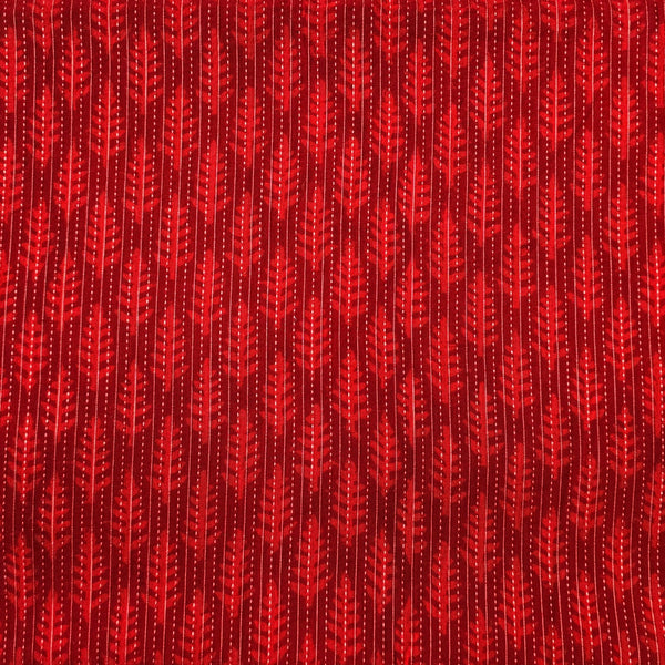 Pure Cotton Kaatha Red With Small Leaves Motif Hand Woven Fabric