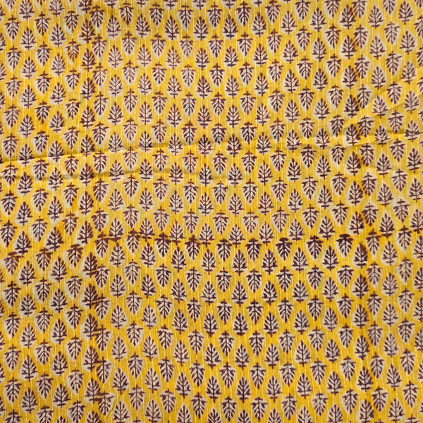 Pure Cotton Kaatha Yellow With Tiny Flower Motif Hand Block Print Fabric