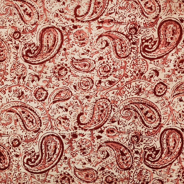 Pure Cotton Kalamkari Cream With Rust Kairi Jaal Hand Block Print Fabric