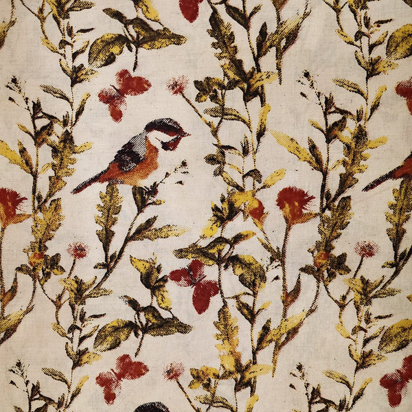 Pure Cotton Kalamkari Cream With Sparrow Birds Sitting on tree Hand Block Print Fabric