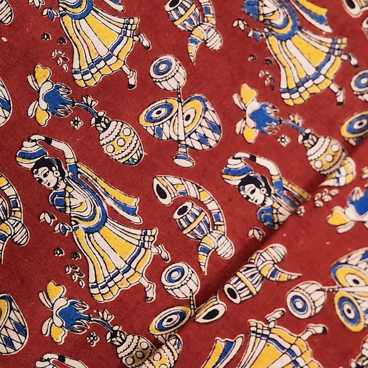 Red Arrow Burst Kalamkari Cotton Cambric Fabric