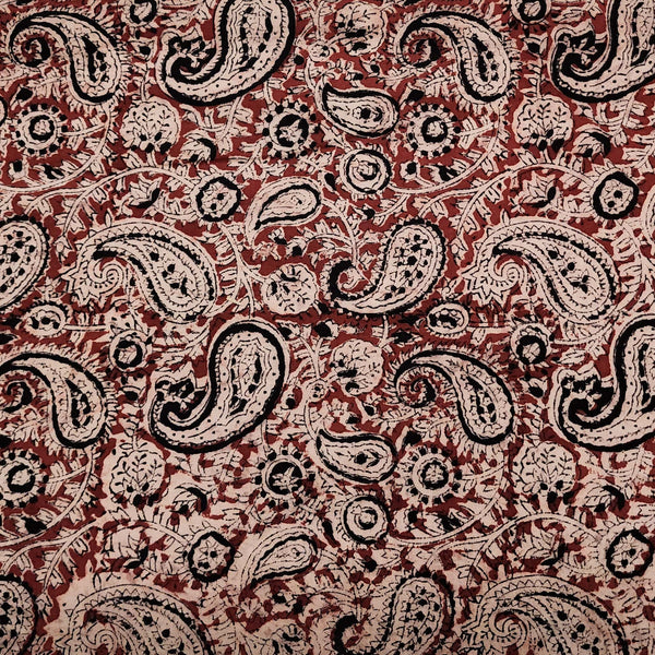 Per Cut (1.92 Meter) Pure Cotton Kalamkari Rust Red And Black Kairi Jaal Hand Block Print Fabric