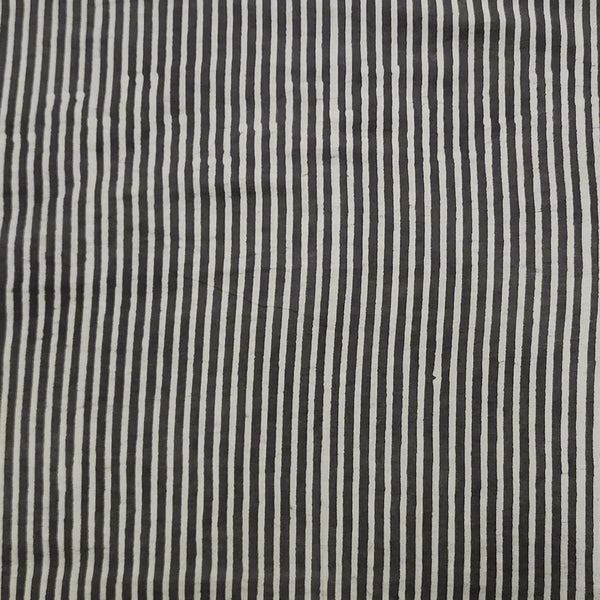 (Pre-Cut 1.80 Meter)Pure Cotton Kashish Cream With Grey Big Stripes Hand Block Print Fabric