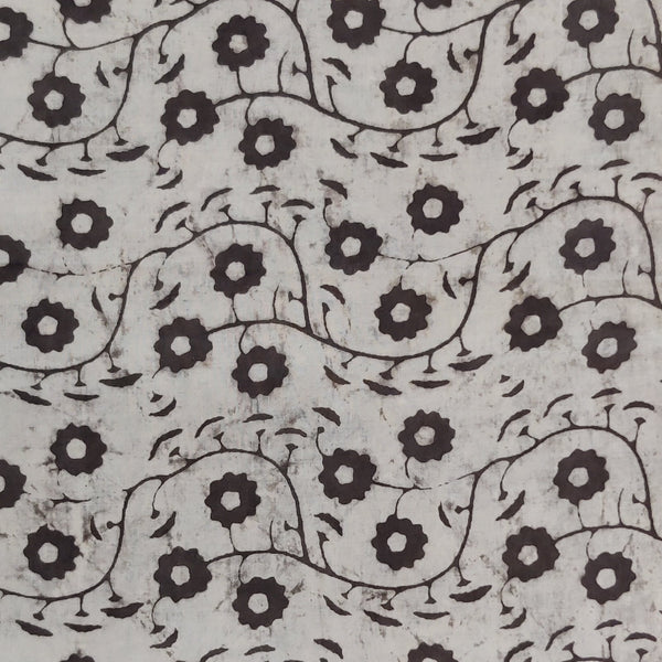 Pure Cotton Kashish Cream With Grey Flower Creeper Hand Block Print Fabric