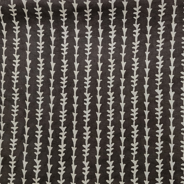 Pure Cotton Kashish Dark Grey With Cream Grass Creeper Hand Block Print Fabric