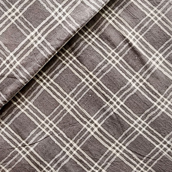 Pure Cotton Kashish Grey With Checks Hand Block Print Fabric