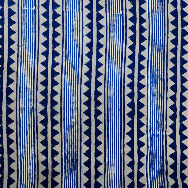 ( Pre-Cut 1.38 Meter ) Pure Cotton Kashish Indigo Triangle Border Hand Block Print Fabric