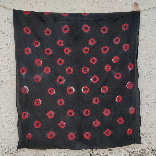 Pure Cotton Leno Bandani  Black With Red Tie And Dye Fabric