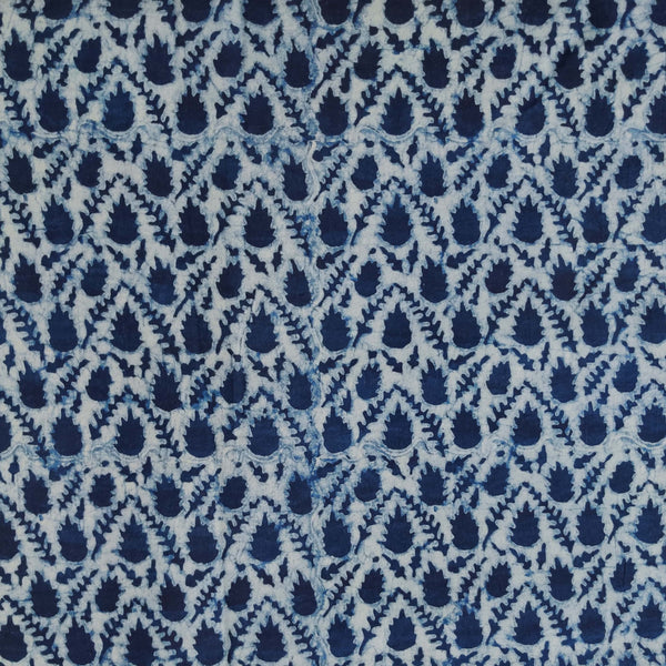 PRE-CUT 2 METER Pure Cotton Light Akola Indigo With Dark Indigo Fruit All Over Pattern Hand Block Print Fabric