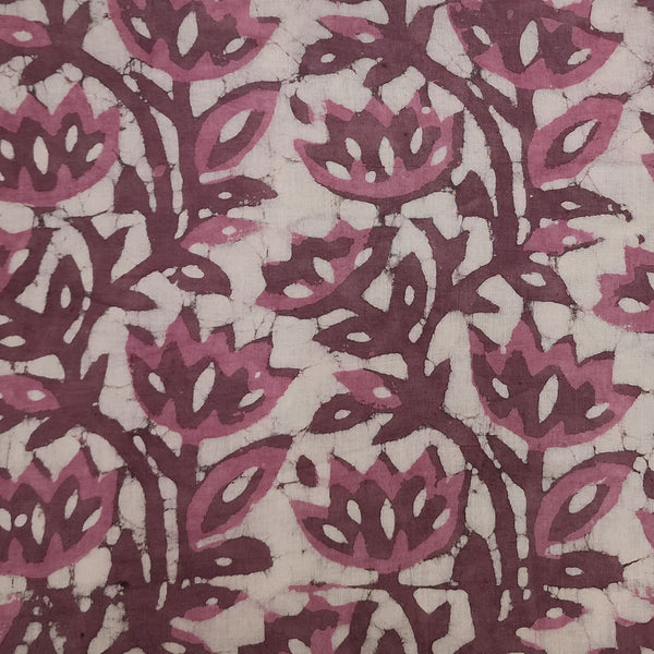 Pure Cotton Light Dabu Burgandy With Lotus Jaal Hand Block Print Fabric