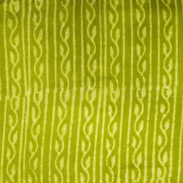 Pure Cotton Light Green Flower Creeper Border Hand Block Print Fabric