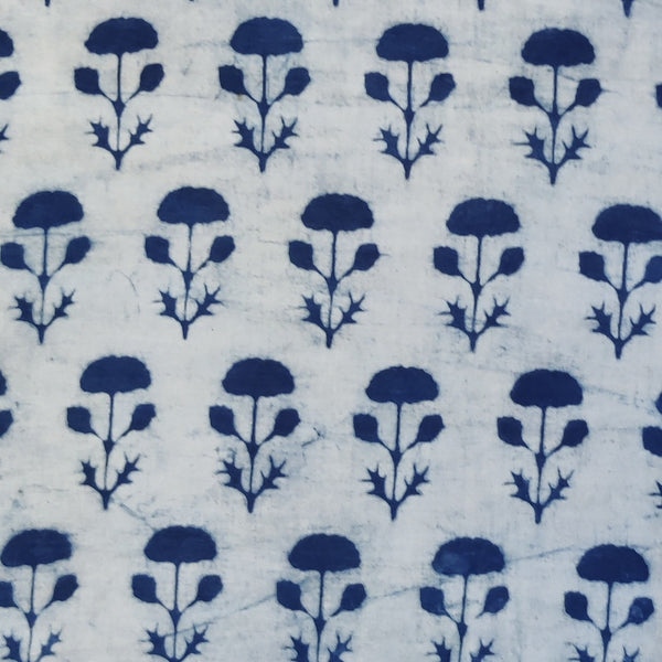 ( Pre-Cut 1.75 Meter ) Pure Cotton Light Indigo With Dark Indigo Plant Hand Block Print Fabric