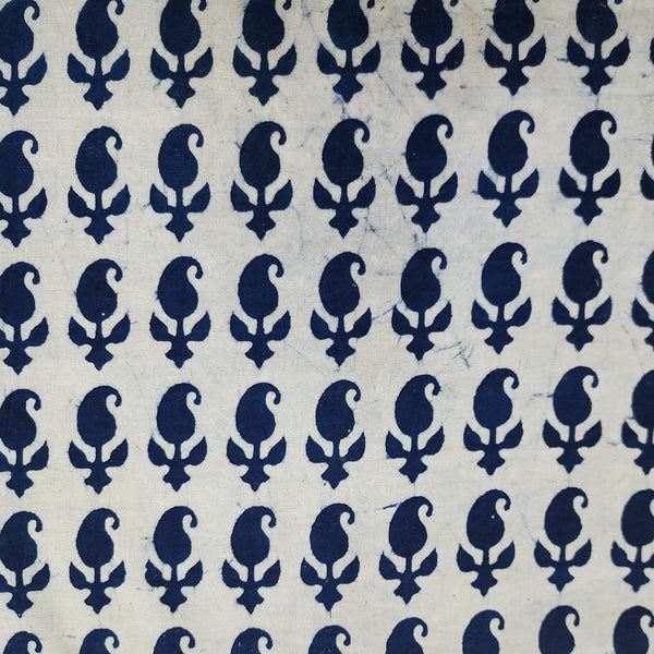 Pure Cotton Light Indigo With Kairi Hand Block Print Fabric