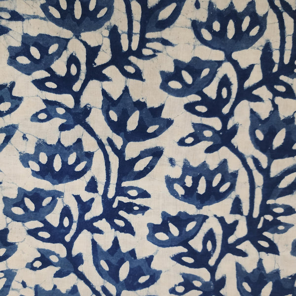 Pure Cotton Light Indigo With Lotus Jaal Hand Block Print Fabric Fabrics