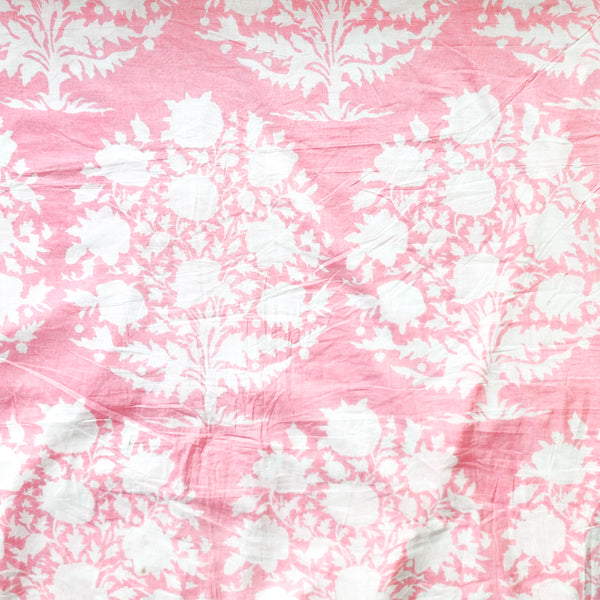 Pure Cotton Light Pink With White Big Flower Plant Screen Print Fabric