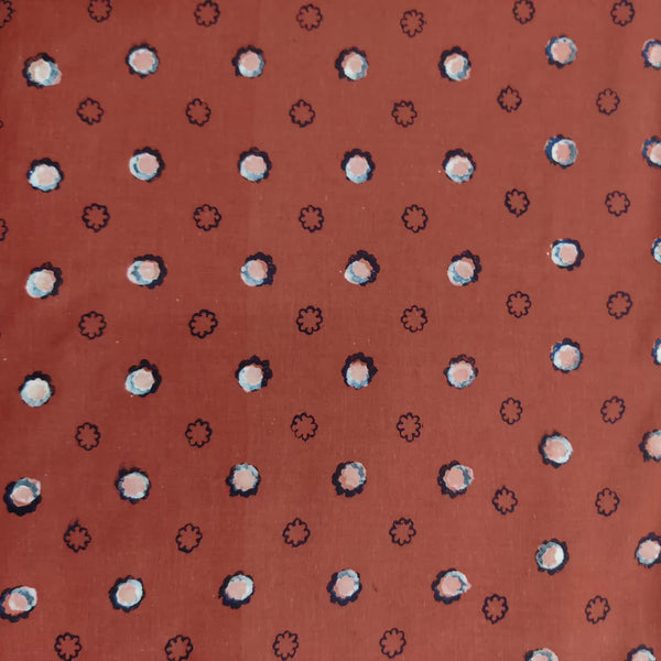 Pre-Cut 1 Meter Pure Cotton Light Rust Brown With Tiny White Clouds Hand Block Print Fabric