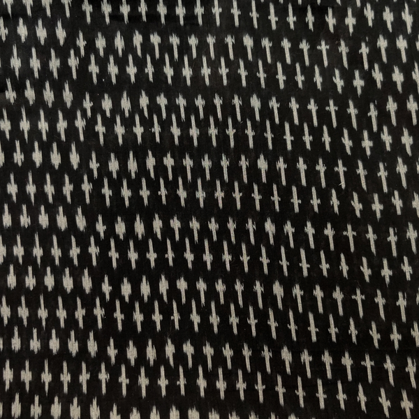 ( Pre-Cut 1 Meter ) Pure Cotton Mercerised Ikkat Black With Tiny Weaves Woven Fabric