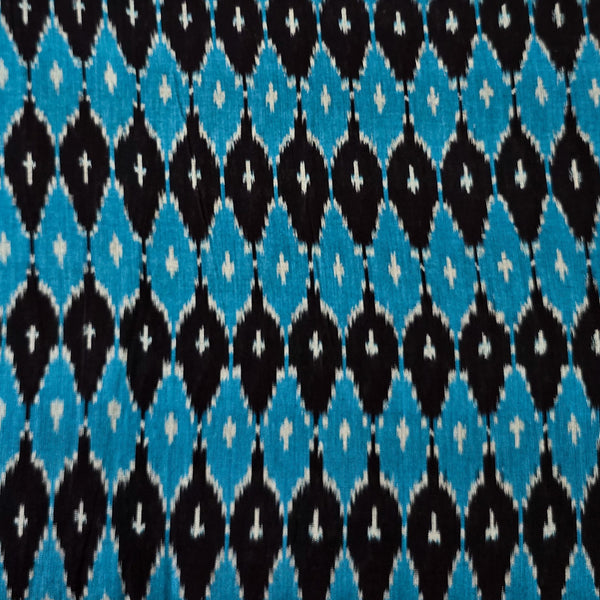 Pure Cotton Mercerised Ikkat Blue And Black With Honeycomb Weaves Woven Fabric