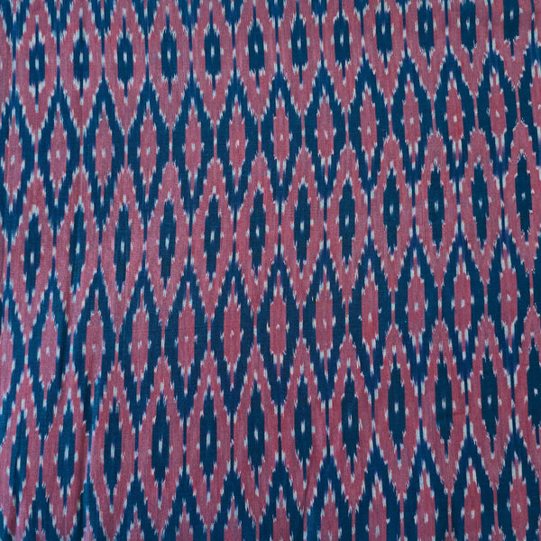 Pure Cotton Mercerised Ikkat Blue With Pink Weaves Woven Fabric