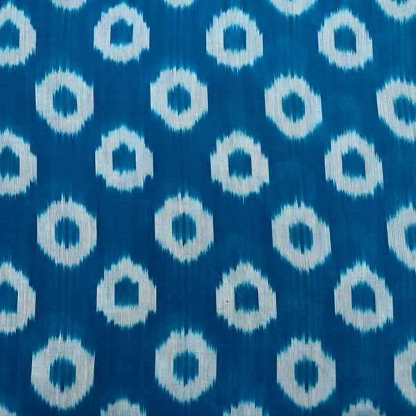 Pure Cotton Mercerised Ikkat Blue With Small Spotted Intricate Design Woven Fabric