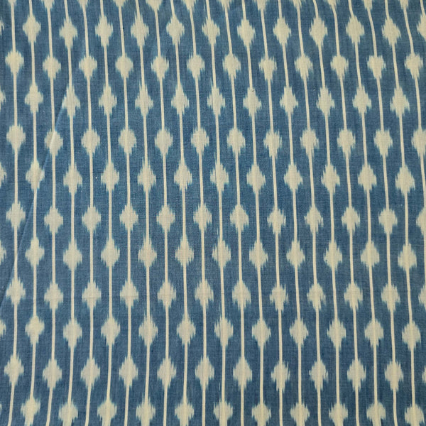 Pure Cotton Mercerised Ikkat Blue With White Arrow Head Lines Woven Fabric