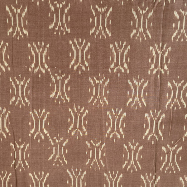 Pure Cotton Mercerised Ikkat Chiku Brown With Cream Tribal Weaves Woven Fabric