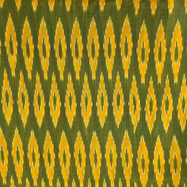 Pure Cotton Mercerised Ikkat Green With Yellow Weaves Woven Fabric