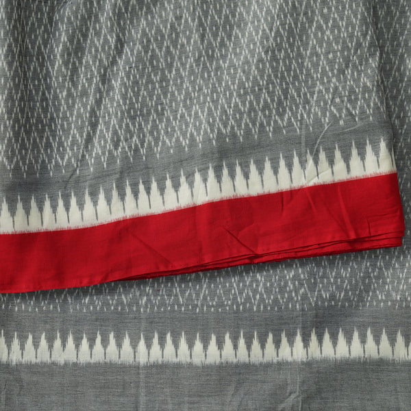 Pure Cotton Mercerised Ikkat Grey With Rust And Grey Ganga Jamuna Border Handwoven Fabric