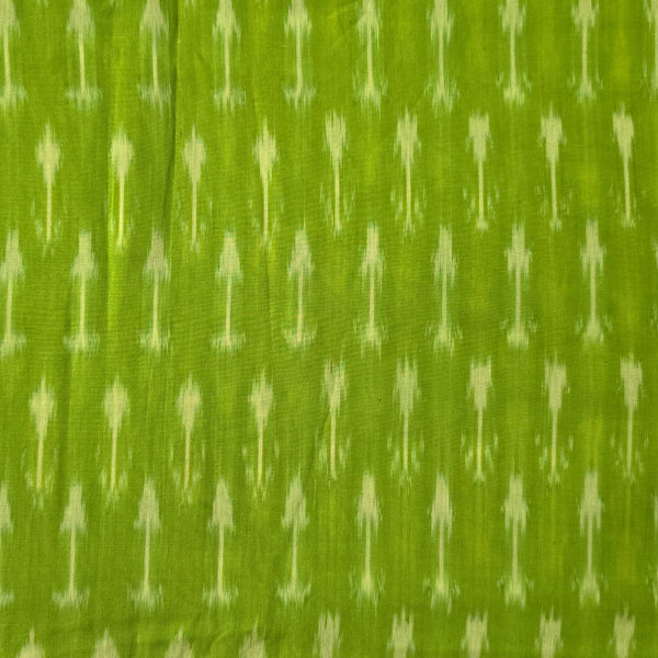 Pure Cotton Mercerised Ikkat Light Green With Cream Plants Motif Woven Fabric