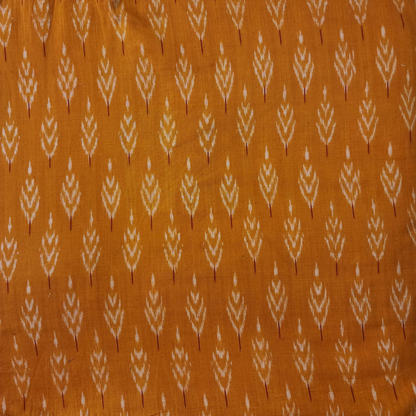 Pure Cotton Mercerised Ikkat Mustard With Cream Flower Design Woven Fabric