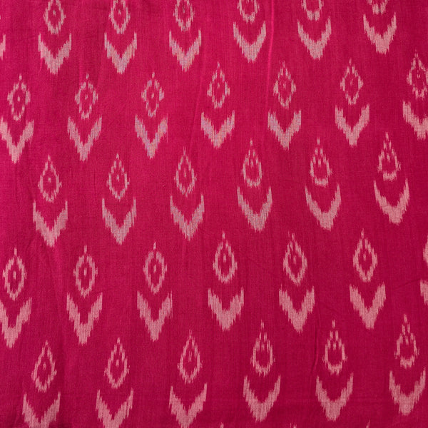 Pure Cotton Mercerised Ikkat Pink With Cream Plant Motif Weaves Woven Fabric