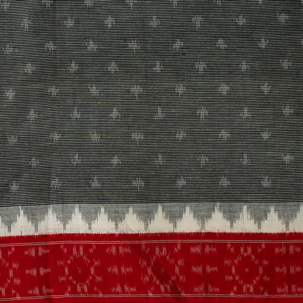 (Pre Cut 0.80 Meter )Pure Cotton Mercerised Ikkat Red Border And Grey Hand Woven Fabric