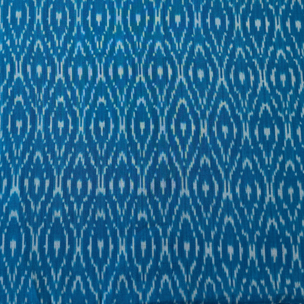 Pure Cotton Mercerised Ikkats Blue With Cream Honey Comb Weaves Woven Fabric