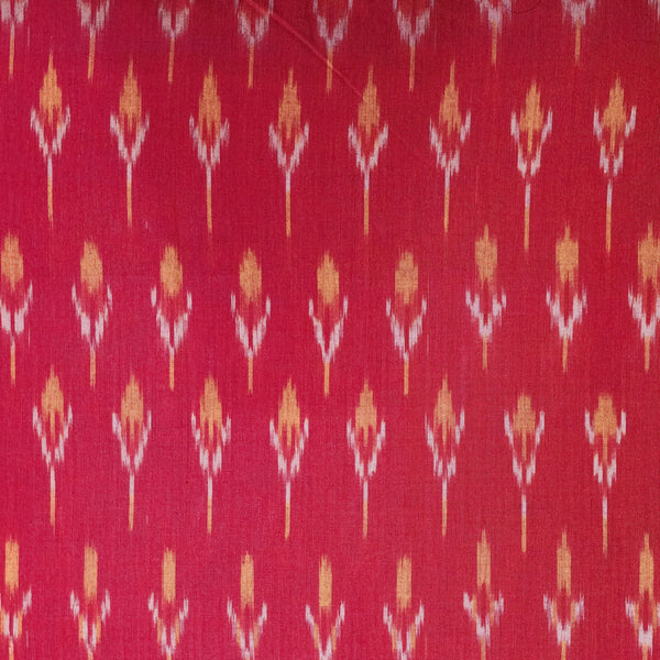 Pure Cotton Mercerised Pink With Mustard Flower Motif Woven Fabric