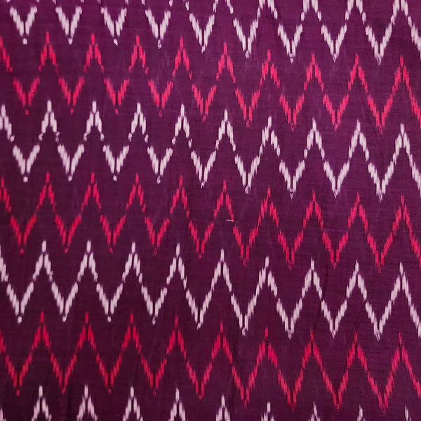 Pure Cotton Mercerised Purple With Pink And Cream  Zig-Zag All Over Hand Woven Fabric