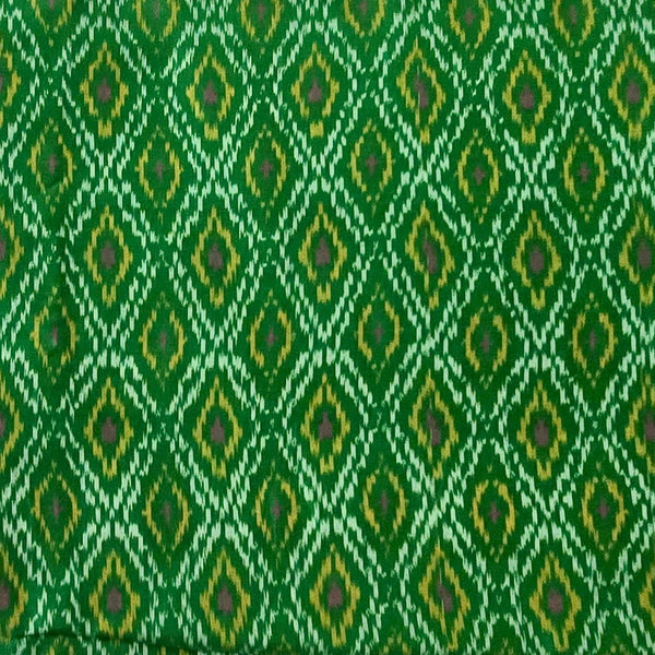 Pure Mercerised Secco Ikkat Green With All Over Comb Weaves Woven Fabric