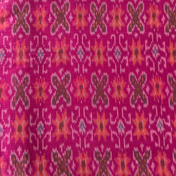 Pure Mercerised Secco Ikkat Pink With Intricate Design  Woven Fabric