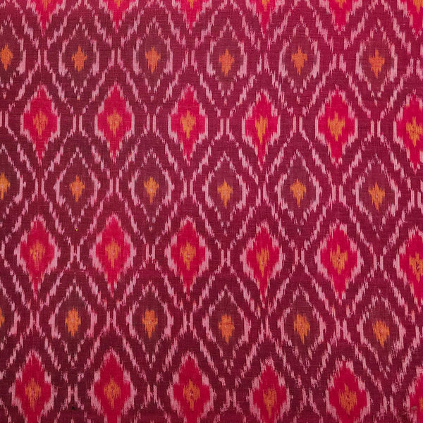 Pure Mercerised Secco Ikkat Purple With Pink Jaal Woven Fabric