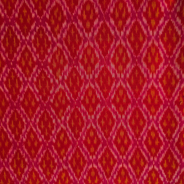 Pure Mercerised Secco Ikkat Red With All Over Comb Weaves  Woven Fabric