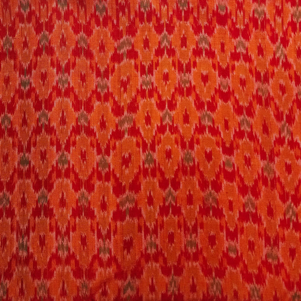 Pure Mercerised Secco Ikkat Red With Orange Intricate Design Woven Fabric