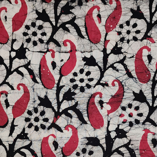 Pure Cotton Moum Batik Off White With Black And Dark Pink Kiri Jaal  Hand Block Print Fabric