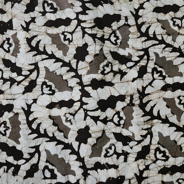 Pure Cotton Moum Batik Off White With Black With Light Grey  Hand Block Print Fabric