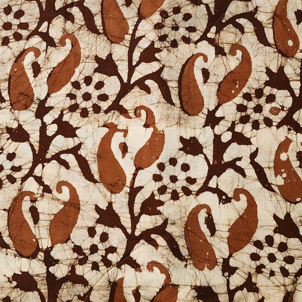 Pure Cotton Moum Batik Off White With Brown Kairi Jaal Hand Block Print Fabric