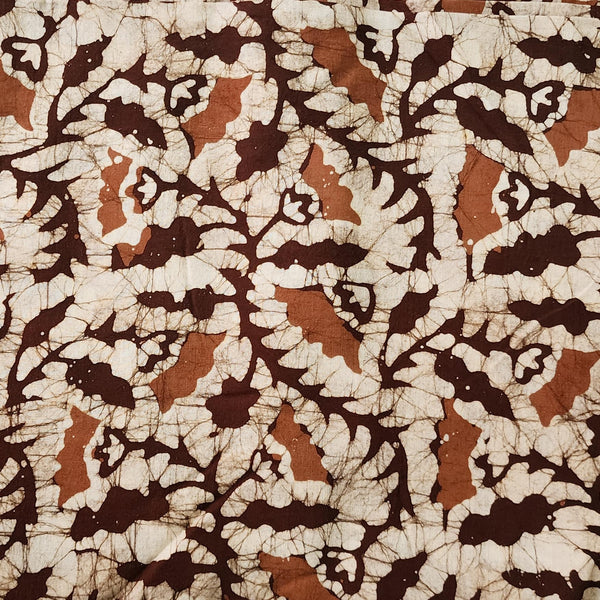 Pure Cotton Moum Batik Off White With Dark Brown With Light Brown Jungle Flower Jaal  Hand Block Print Fabric