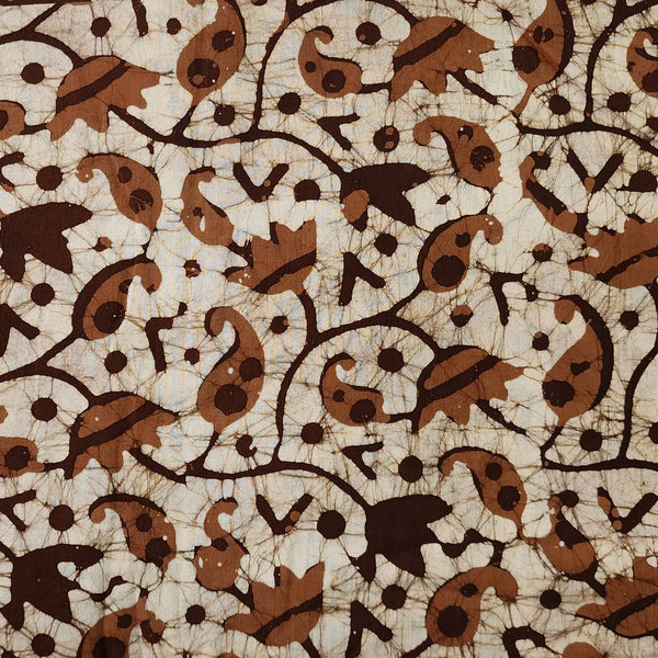 Pure Cotton Moum Batik Off White With Dark Brown With Light Brown Kairi  Jaal Hand Block Print Fabric