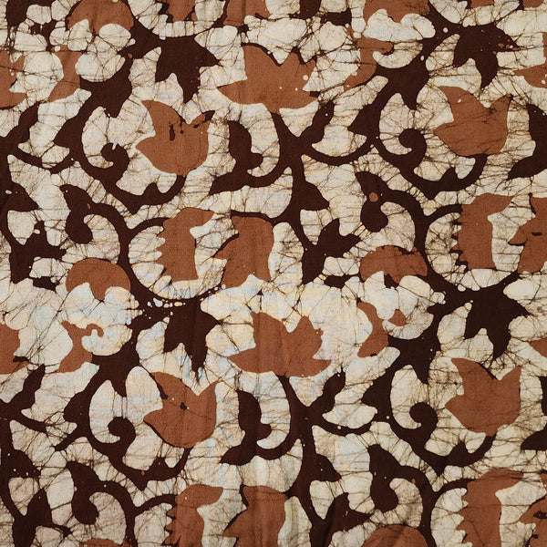 Pure Cotton Moum Batik Off White With Dark Brown With Light Brown Lotus Flower Jaal Hand Block Print Fabric