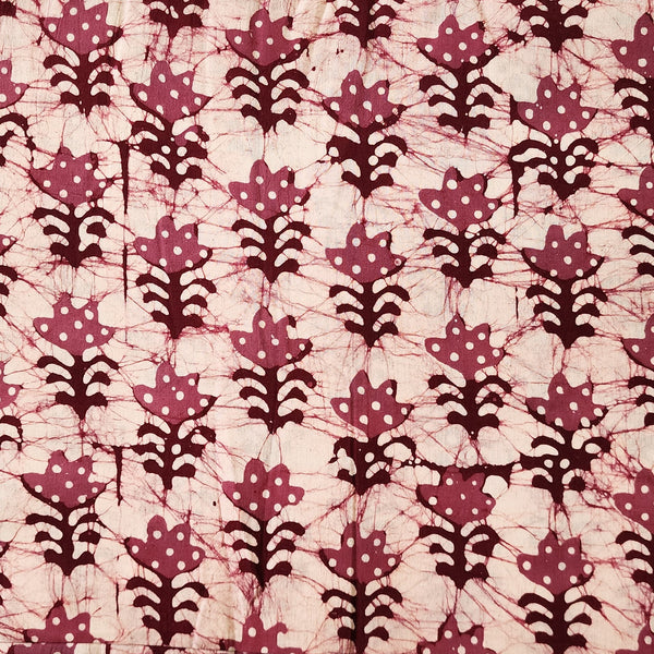 Pure Cotton Moum Batik Off White With Dark Maroon With Light Maroon Hand Block Print Fabric